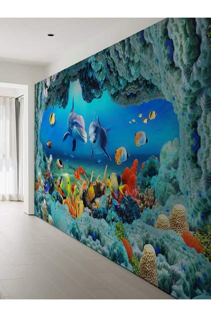 Denizaltı Balıklar Desenli Isı Ve Ses Yalıtımlı Sağlıklı Tekstil Duvar Kağıdı