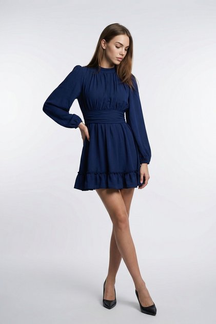 Women's Skirt with Ruffle Detail, Balloon Sleeves, Lining, Wedding, Invitation, Graduation, Prom, Evening Dress
