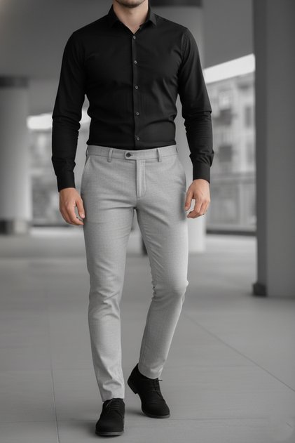 Men's Slim Fit Italian Slim Leg Light Grey Men's Fabric Trousers