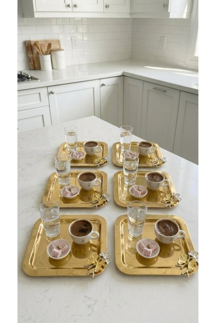 Single-Sided Gold 6-Piece Luxury Butterfly-Detail Tray 22X22 cm – Tea, Coffee and Promise Tray