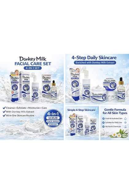 Milk Facial Care Set 4-in-1 | Scrub 120ml + Face Wash 150ml + Cream 115g + Serum 50ml