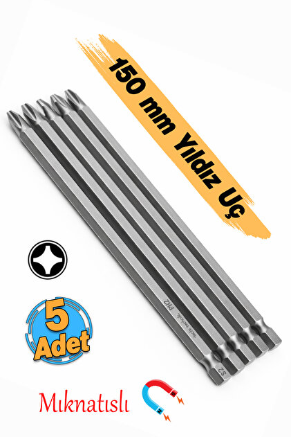 (5 Adet) Tayvan Çeliği Mıknatıslı Yıldız PH2 Bits Uç Manyetik 1/4" Matkap Ucu 15 cm Uzunluk
