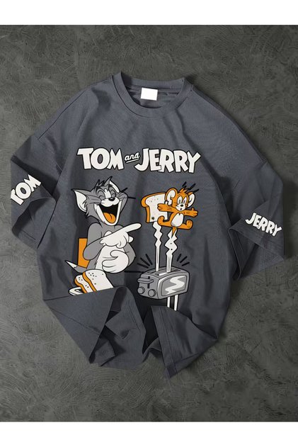 Unisex Tom and Jerry Sırt Printed Oversized T-Shirt