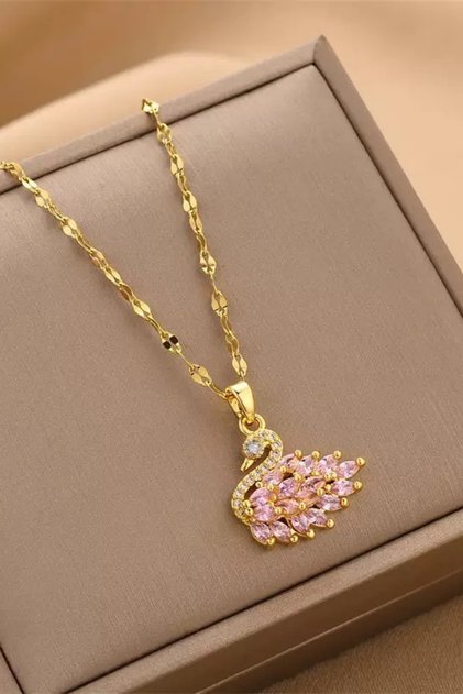 Pink Swan Pink Swan Stone Steel Necklace