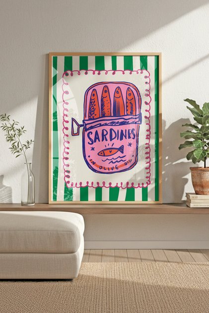Pop-Art Canned Sardines - Painting with Wooden Frame