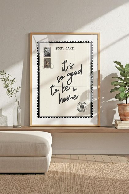 Nostalgic Postcard'Home' - Painting with Wooden Frame