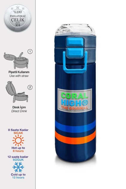 Kids Lacivert Pipetli ve Direkt İçim Çelik Termos 500 ml 31928