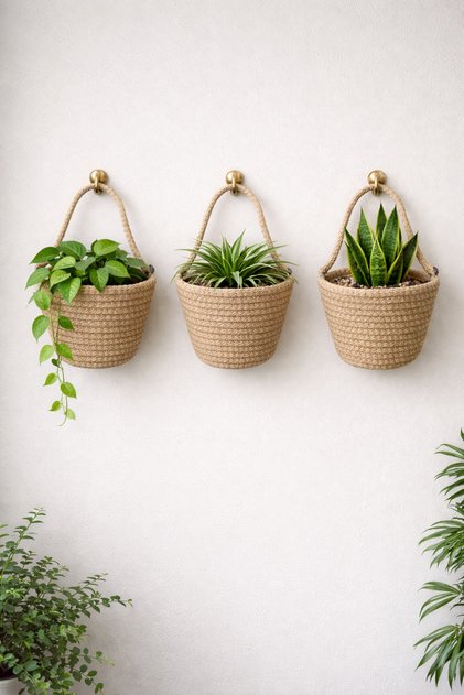 Basket 3-Piece Mini Decorative Cobalt Organizer 12X10 cm (Plants and Hanging Apparatus Not Included)