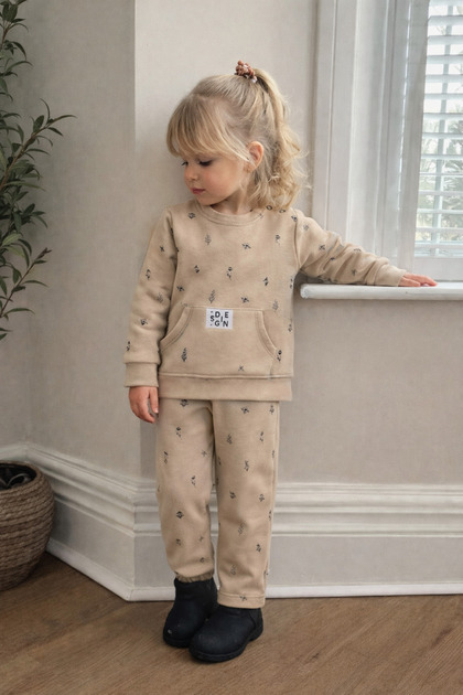 Baby Girl Set Cotton Two-Piece Set Fleece-Lined Sleeves Ba Printed Lt and Top 6-18 Months
