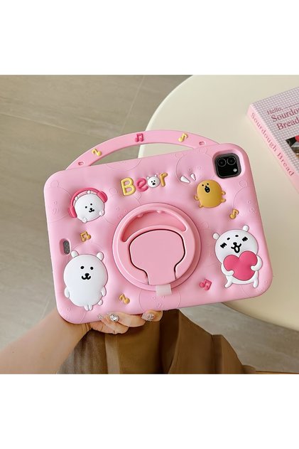 Samsung Galaxy Tab A11 / A9 8.7inç Uyumlu Kılıf Cute Dolls Çocuk Kılıfı X11 Bear-Pembe