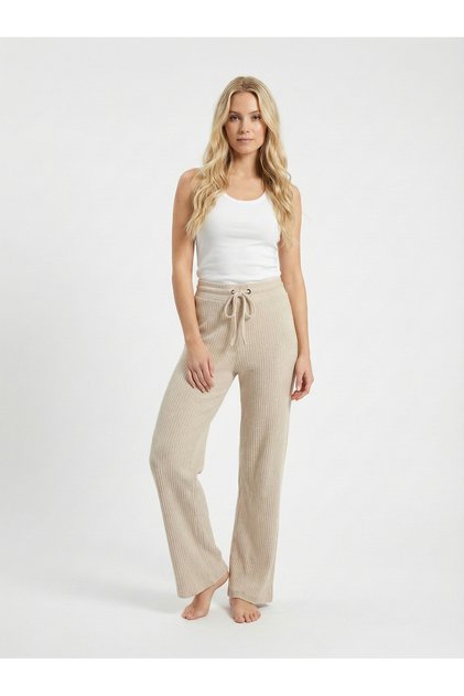 Women's Beige Soft Textured Bird Eye Detailed High Waist Trousers Nj14