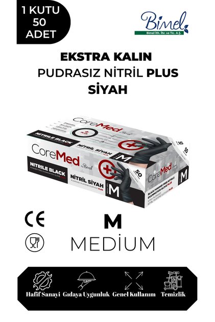 Ekstra Kalın Nitril Siyah Plus Muayene Eldiveni M - 1 Paket 50'li