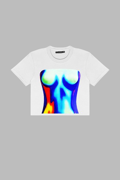Blue Silhouette Printed White Crop Top