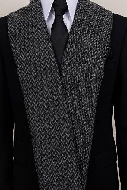 Anthracite V Patterned Men's Scarf - Soft Scarf with Herringbone Texture