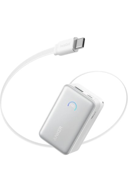 Нано 10 000 mAh, 45W, с прибиращ се USB-C InstaCord кабел, Бял