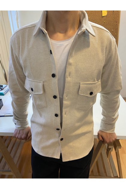 Broken Men's Slim Fit Button Collar Double Pocket Straight Lumberjack Shirt