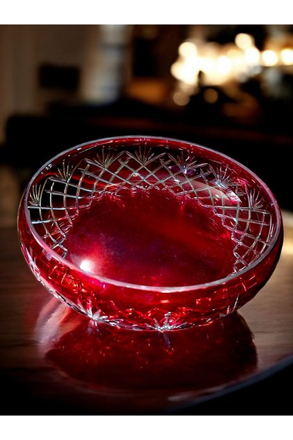 Red Cut Crystal Glass Footed Bowl 28 cm Diameter