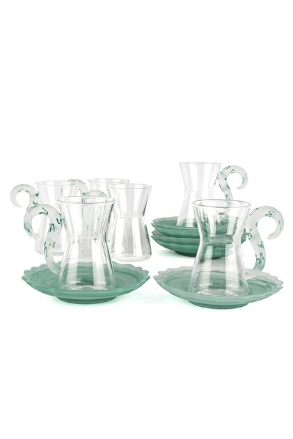 6-Person Green Swan-Handled Glass Tea Glass Set