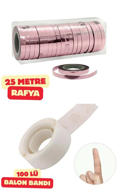 Açık Pembe Balon Rafyası ve Balon Bandı Balon İpi Doğum Günü Süs ve Malzeme