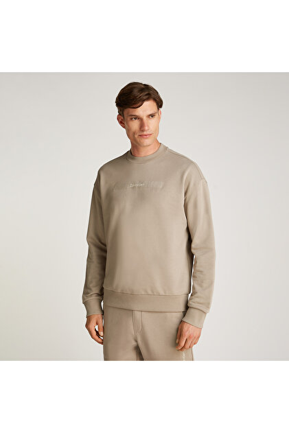 Structured Embroidery Erkek Bej Sweatshirt
