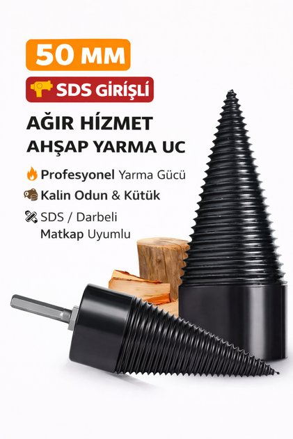 50 mm SDS Girişli Ahşap Yarma Matkap Ucu – Konik Odun Ayırıcı Vida Tipi – Ağır Hizmet Tipi