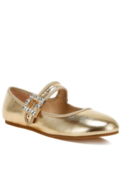 Women Brooch Mary Jane Sandals in Gold