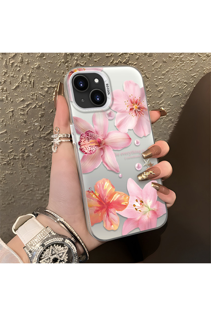 iPhone 14 Compatible Floral Pattern Matte Glossy Surface Impact Protection Colorful Silver Case