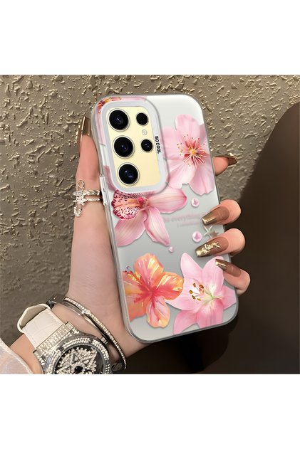 Samsung Galaxy S24 Ultra Compatible Floral Pattern Matte Glossy Surface Impact Protection Colorful Silver Case