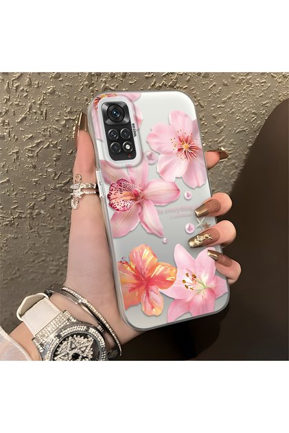Xiaomi Redmi Note 11S Compatible Floral Pattern Matte Glossy Surface Impact Protection Colorful Silver Case