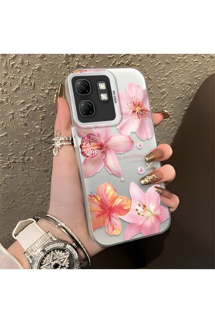 Infinix Hot 50I Compatible Floral Pattern Matte Glossy Surface Impact Protection Colorful Silver Case