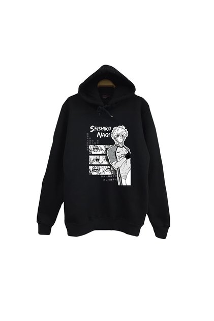Blue Lock Nagi Seishiro Anime Printed Unisex 100% Cotton Hooded Black Sweatshirt