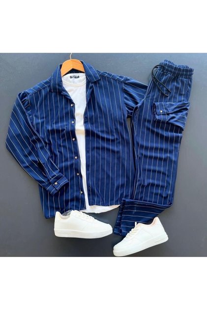 Crepe Fabric Striped Shirt Trousers Set