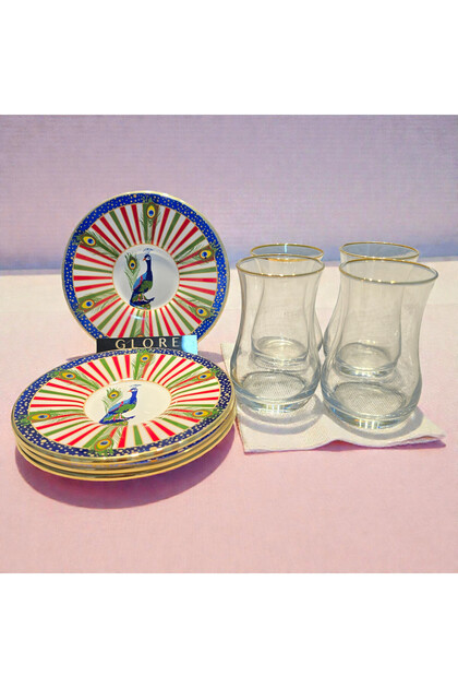 Suded, Home Peacock Gold Gilded Tea Cup Set (for 4 People)
