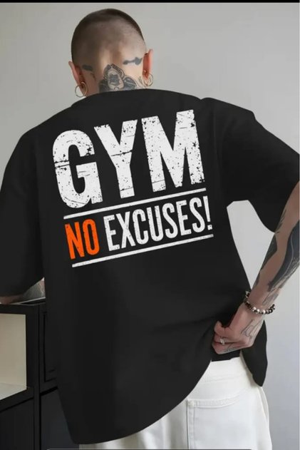 تي شيرت مطبوع عليه عبارة GYM NO EXCUSES للجنسين