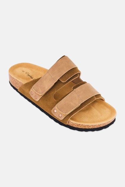Men Slip On Two Strap Cork Sandal, Brown