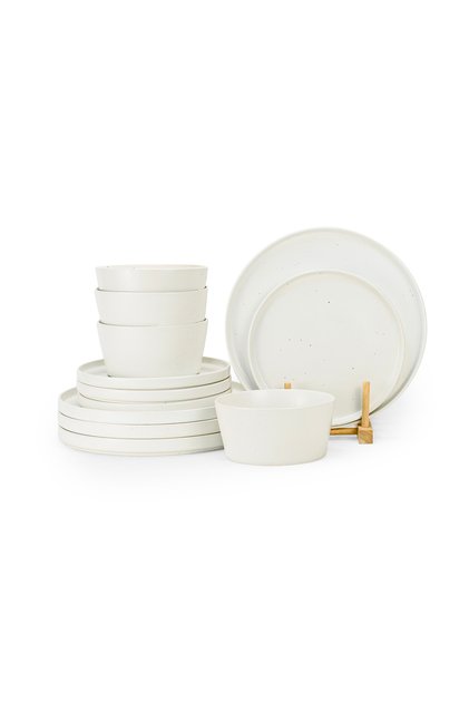 WOLA 12-Piece Dinner Set, White Stoneware Includes Dinner Plates, Side Plates & Bowls