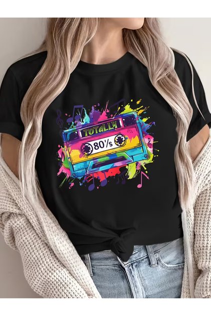 Geometric Cassette Graphic Printed T-Shirt