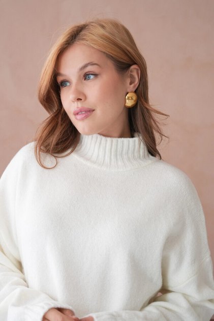 Women's Knitwear Sweater Half Turtleneck Slit Oversized // V8395