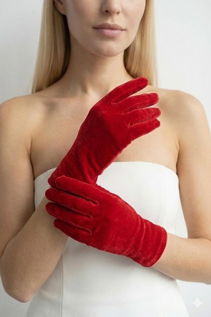 Velvet Evening Dress & Bridal Gloves 21 cm – Short Model with Fingers, Stylish and Elegant Gloves for Special Occasions, Weddings, and Special Days