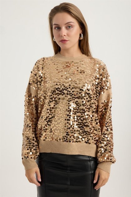 Mock Neck Sequined Knitwear