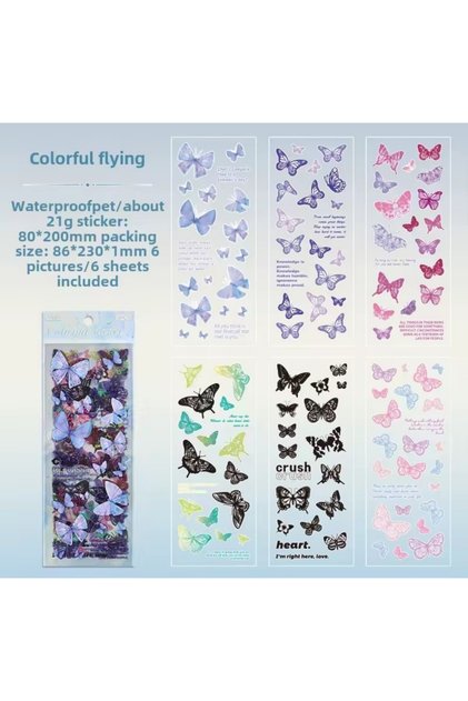 6 Sheets 120 Pieces Transparent Butterfly Sticker Bullet Journal Scrapbook Laptop Agenda Planner