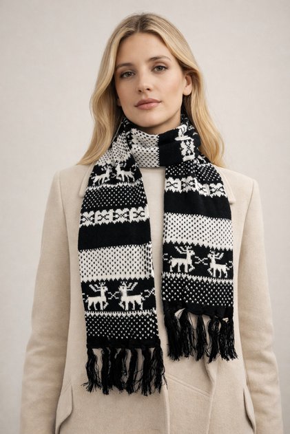 Deer Detail Winter Scarf - Women's Soft Textured