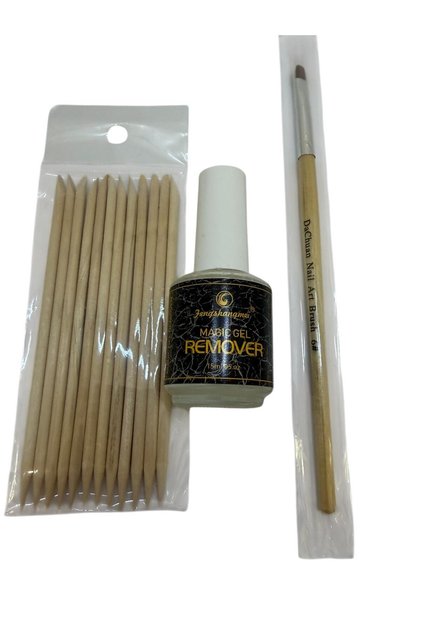 SET Magic Gel Remover 15 ml,+set 10 Betisoare Portocal si Pensula Profesionala Nail Art Nr.6