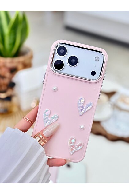 Iphone 17 Promax Uyumlu Pembe Taş Kalp Oyuncak Tasarımlı Silikon Kılıf