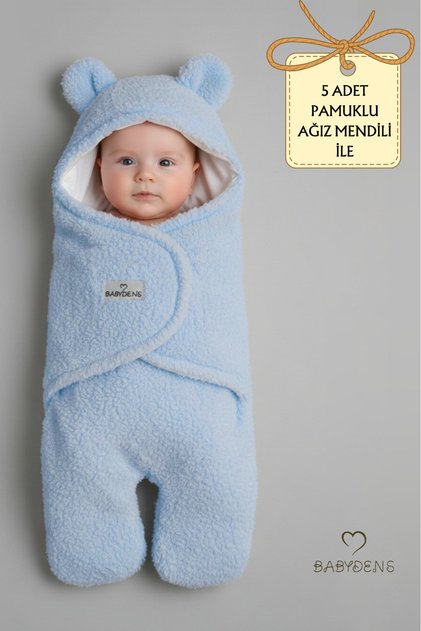 0-12 Months Welsoft Plush Baby Outer Swaddle, Sleeping Bag, 100% Cotton Lined Blanket with Teddy Bear Ears Inside
