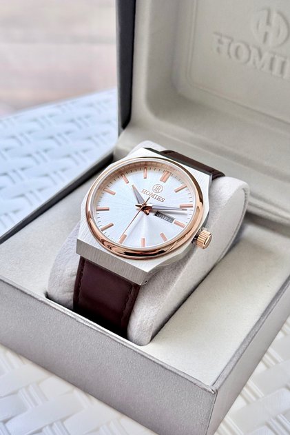 Men's Wristwatch Steel Case Genuine Leather Strap with Gift Box and Bracelet Gift.Hmc0281