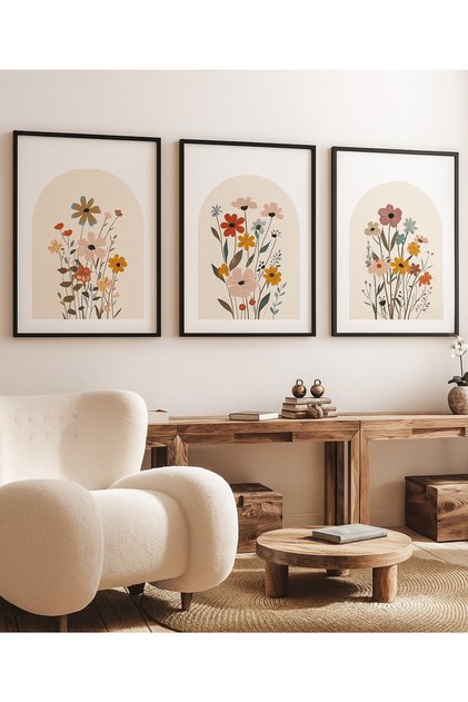 Laminated Framed Pvc Protected Uv Printing 3-Piece Wall Painting – Modern & Stylish Floral Wall Decor