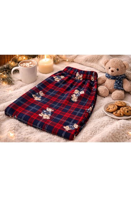 Ayıcık Desenli Ekose Pijama Alt
