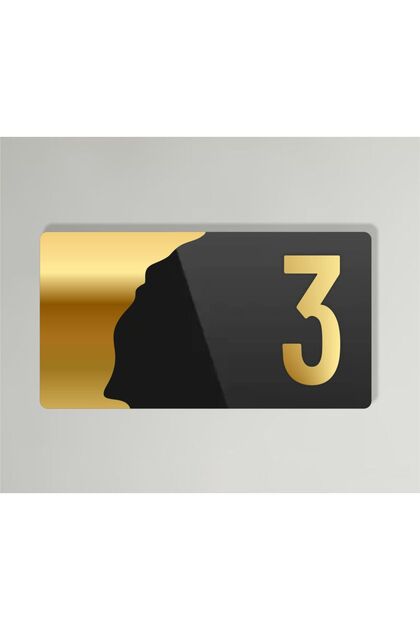 Gold - Black Plexiglass Horizontal 15X8 cm Hotel - Apartment Site - Apartment Office Door Number - Number 3 Three