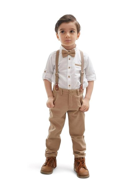 Boys' Shirt Set with Suspender Belt, 4-5-6-7-8 Years, with Bow Tie, Stylish Holiday Outfit